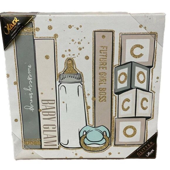 Oliver Gal Canvas Art Coco Baby Bottle 14x14 Girl Boss Glitter Pacifier Blue - Picture 1 of 12